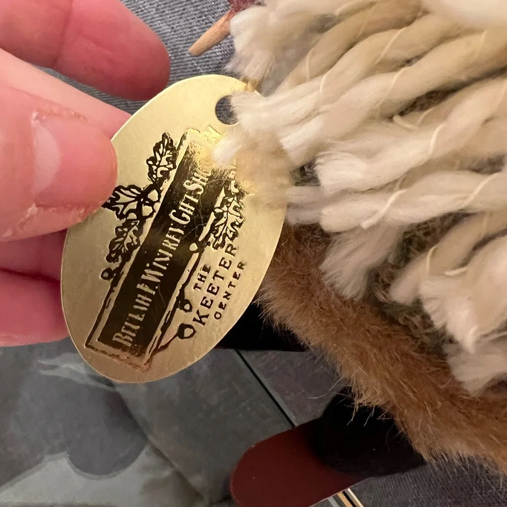 Vintage Festive Santa skiing Plush Ornament - Cream and Brown